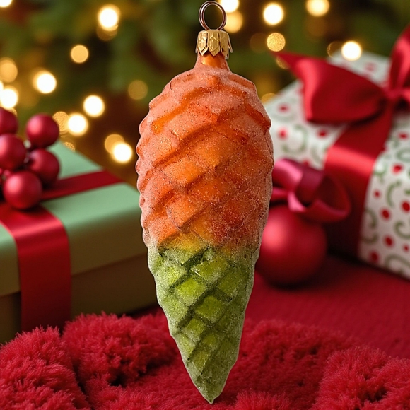Christopher Radko Pinecone Ornament Sugared Ombre Peach Mint Green Glass Retired - Picture 15 of 16